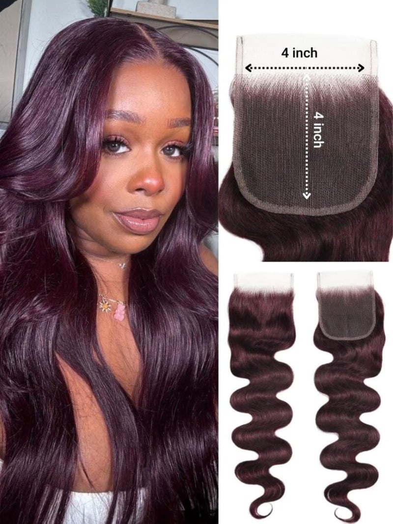 UNICE Body Wave 4X4 Transparent Lace Closure Human Hair 100% Unprocessed Brazilian Virgin Human Hair Closure Free Part Black Cherry Color 16 inch - Image 3